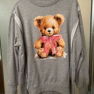 Gray Oversized Teddy Bear Sweatshirt